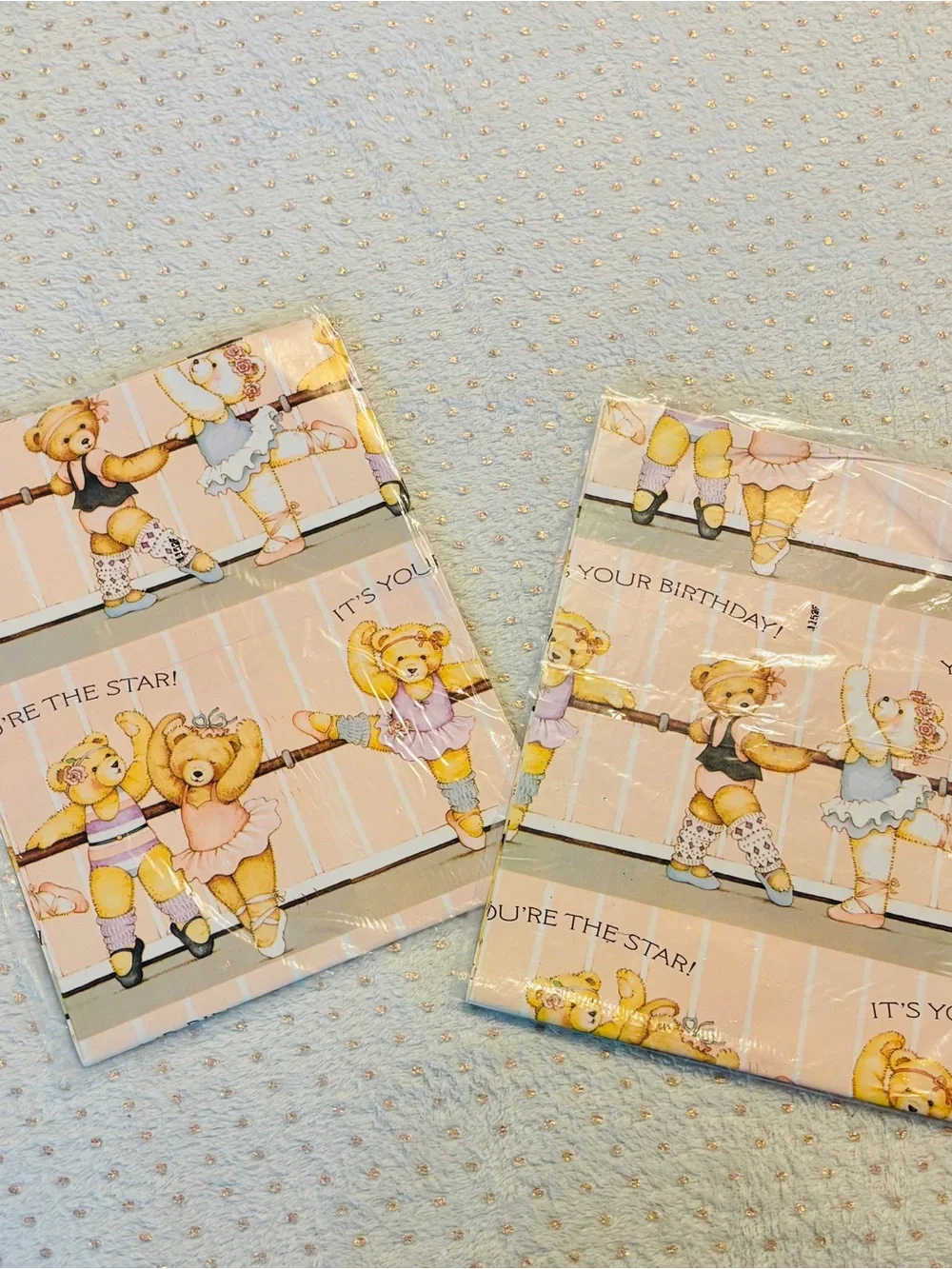 Vintage American Greetings Teddy Bear Ballet Birthday Wrapping Paper Lot of 2